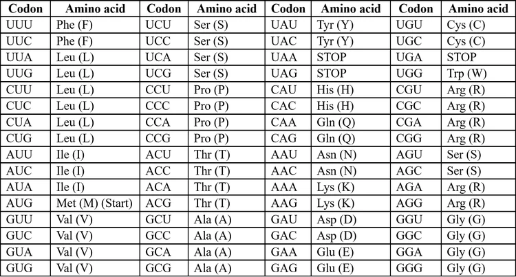 Codon Chart